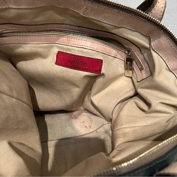 VALENTINO Tote All Over Print Green Beige Crossbody  Zip Top Pocket Large - Picture 8 of 11